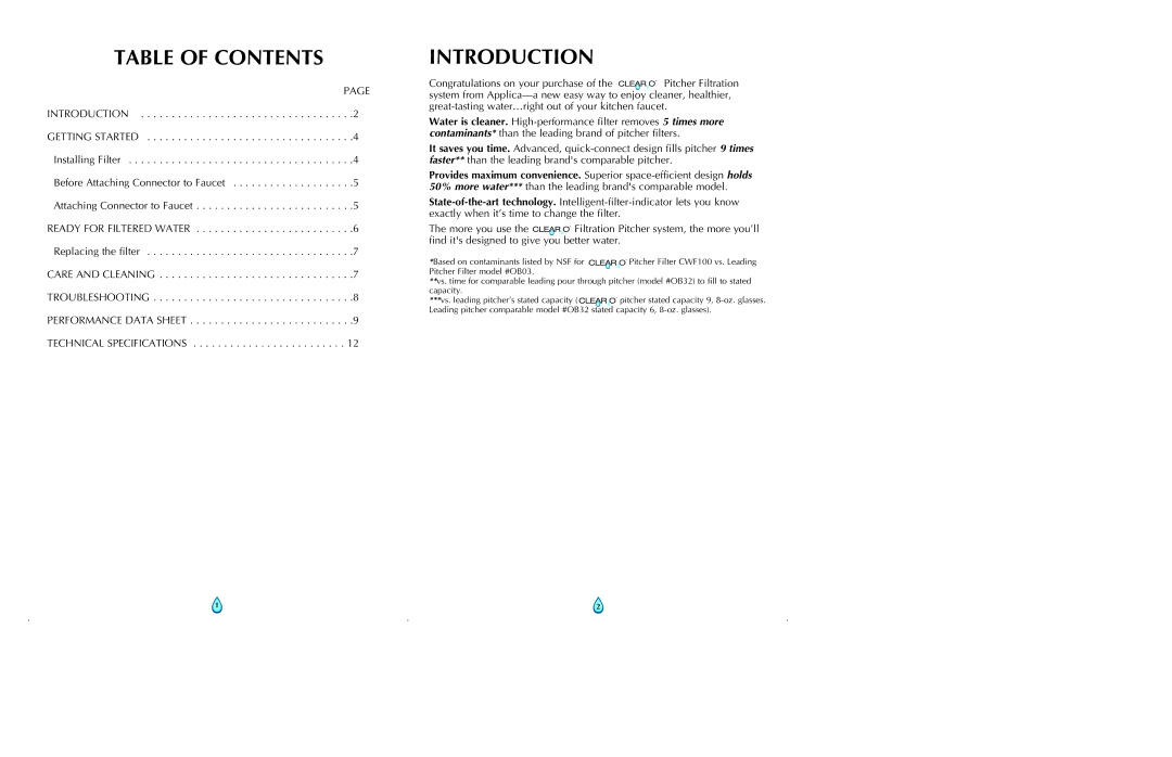 Clear2O CWS100A manual Table of Contents 