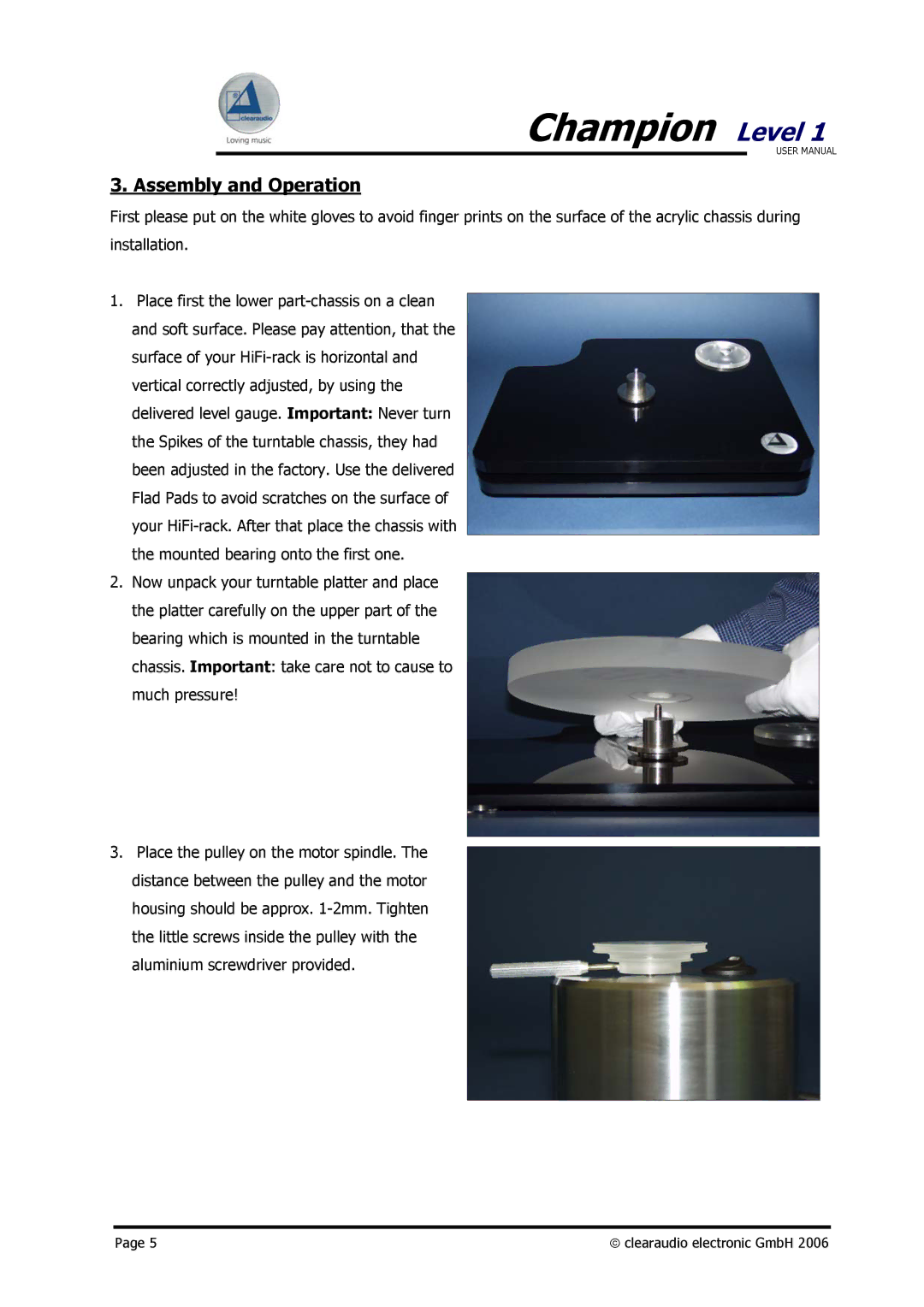 Clearaudio Champion user manual Assembly and Operation 