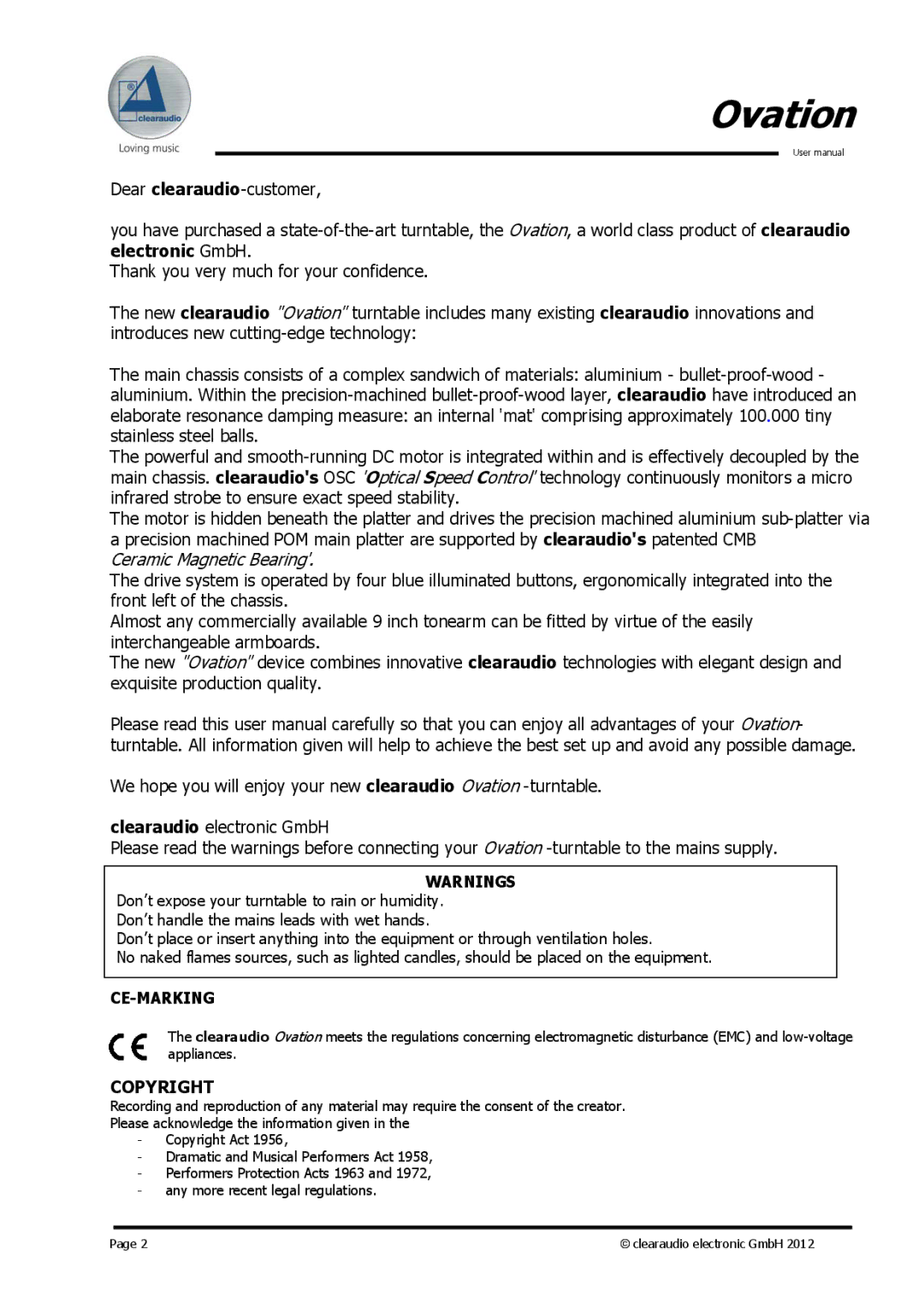 Clearaudio Version-1.4_12_03_08_E user manual Ovation 