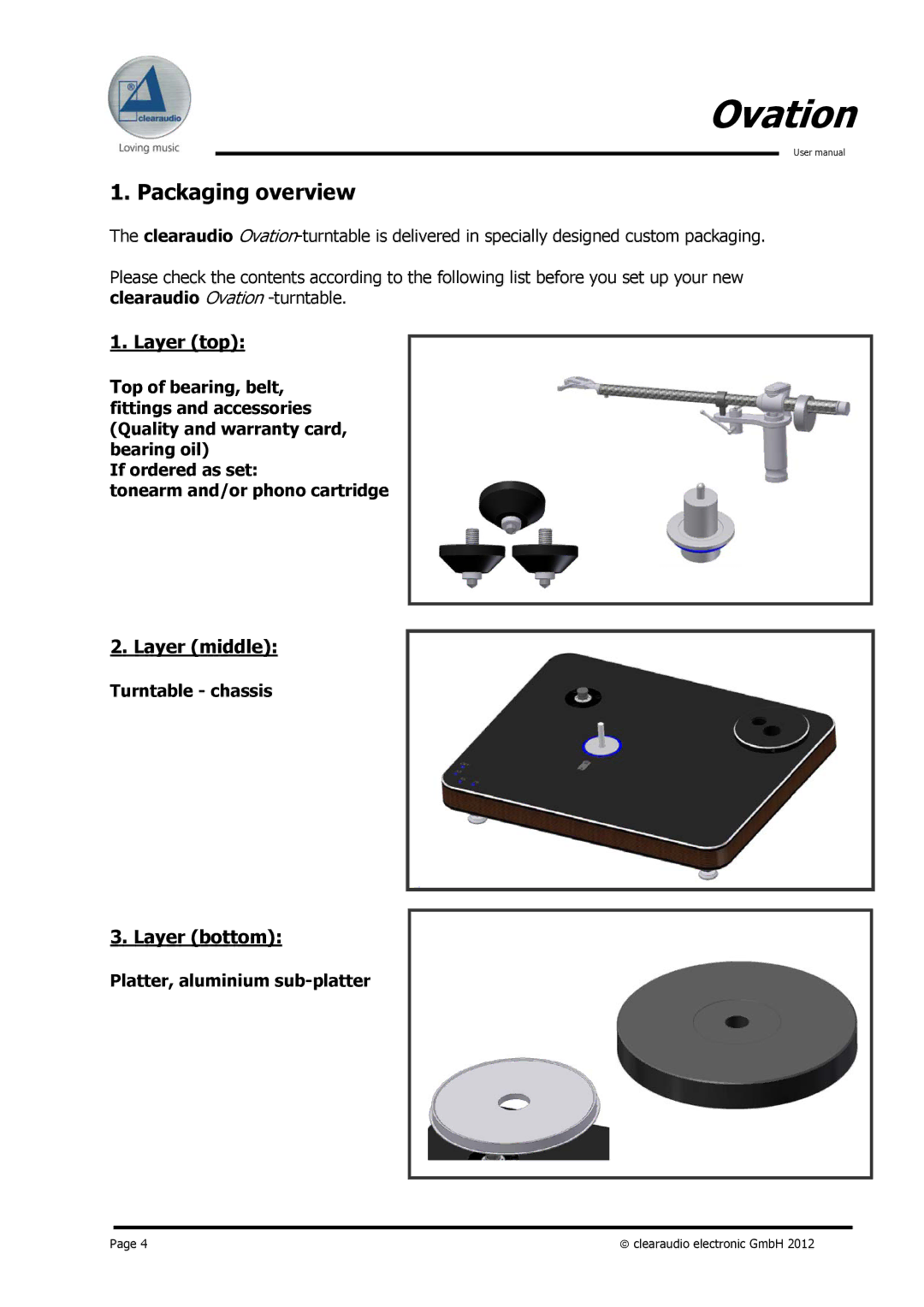 Clearaudio Version-1.4_12_03_08_E user manual Packaging overview, Layer top 