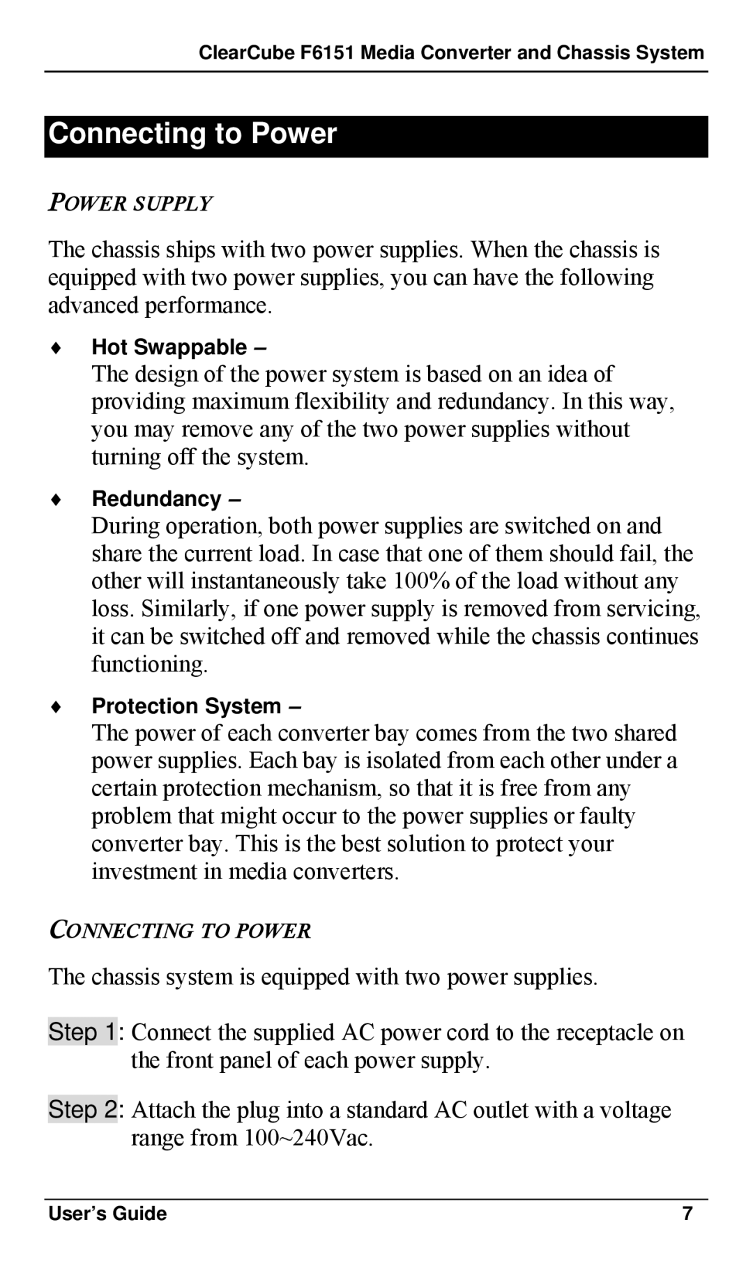 ClearCube F6151 manual Connecting to Power 