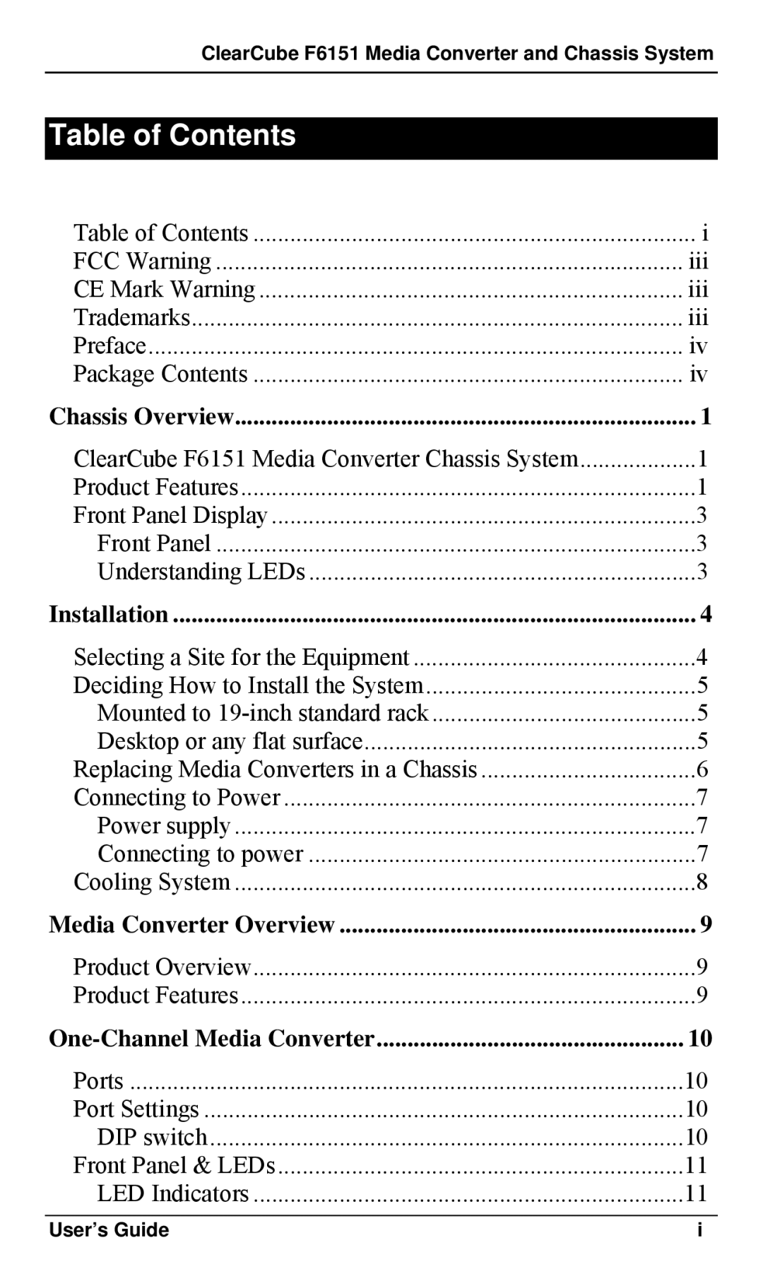 ClearCube F6151 manual Table of Contents 