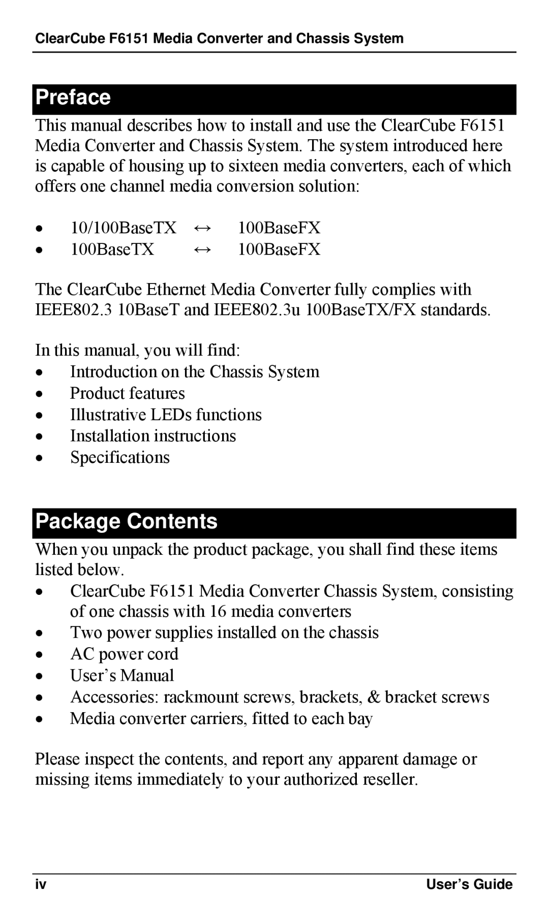 ClearCube F6151 manual Preface, Package Contents 