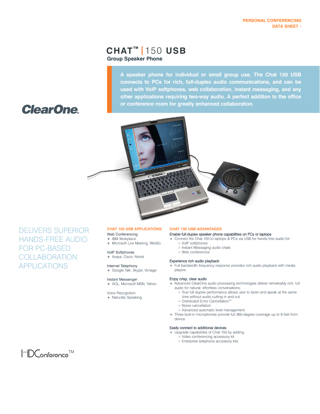 ClearOne comm 150 manual Experience rich audio playback, Enjoy crisp, clear audio, Easily connect to additional devices 