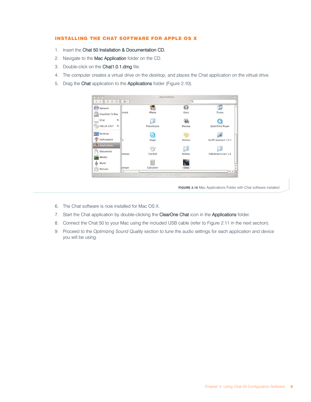 ClearOne comm user manual Installing the Chat Software for Apple OS, Insert the Chat 50 Installation & Documentation CD 