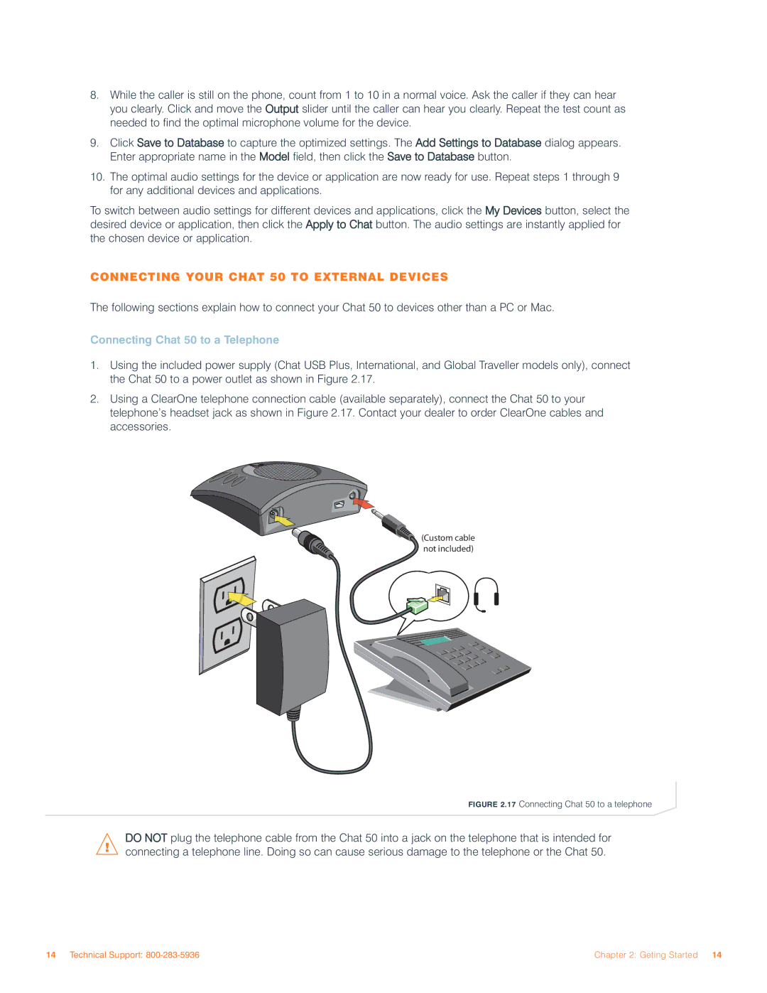 ClearOne comm user manual Connecting Your Chat 50 to External Devices, Connecting Chat 50 to a Telephone 