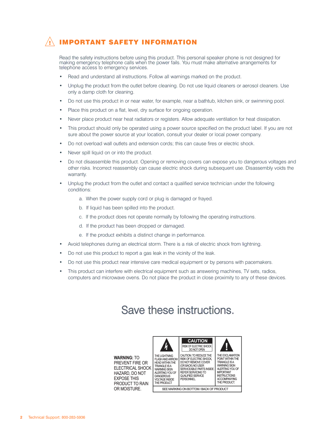 ClearOne comm 50 user manual Important Safety Information 