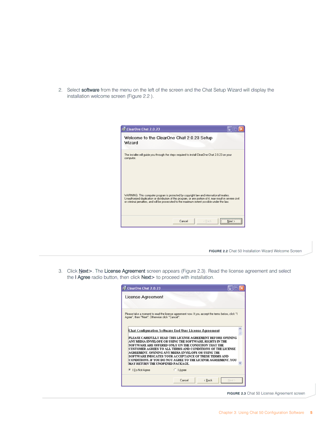 ClearOne comm user manual Using Chat 50 Configuration Software 