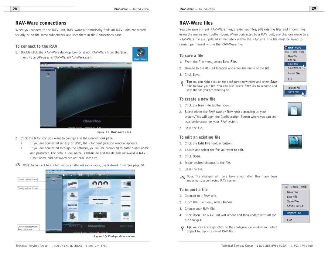 ClearOne comm 900, 600 user manual RAV-Ware connections, RAV-Ware files 