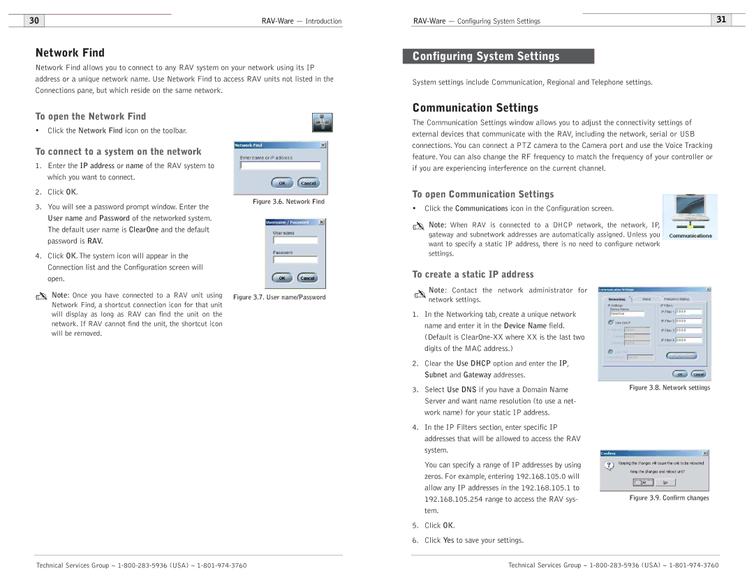 ClearOne comm 600, 900 user manual Network Find, Configuring System Settings, Communication Settings 