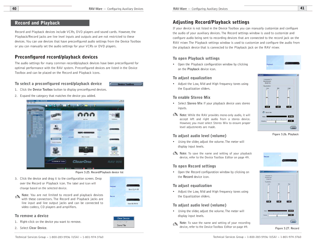 ClearOne comm 900, 600 Record and Playback, Preconfigured record/playback devices, Adjusting Record/Playback settings 