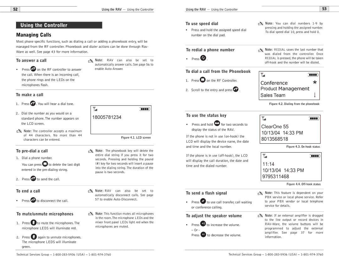 ClearOne comm 900, 600 user manual Using the Controller, Managing Calls 