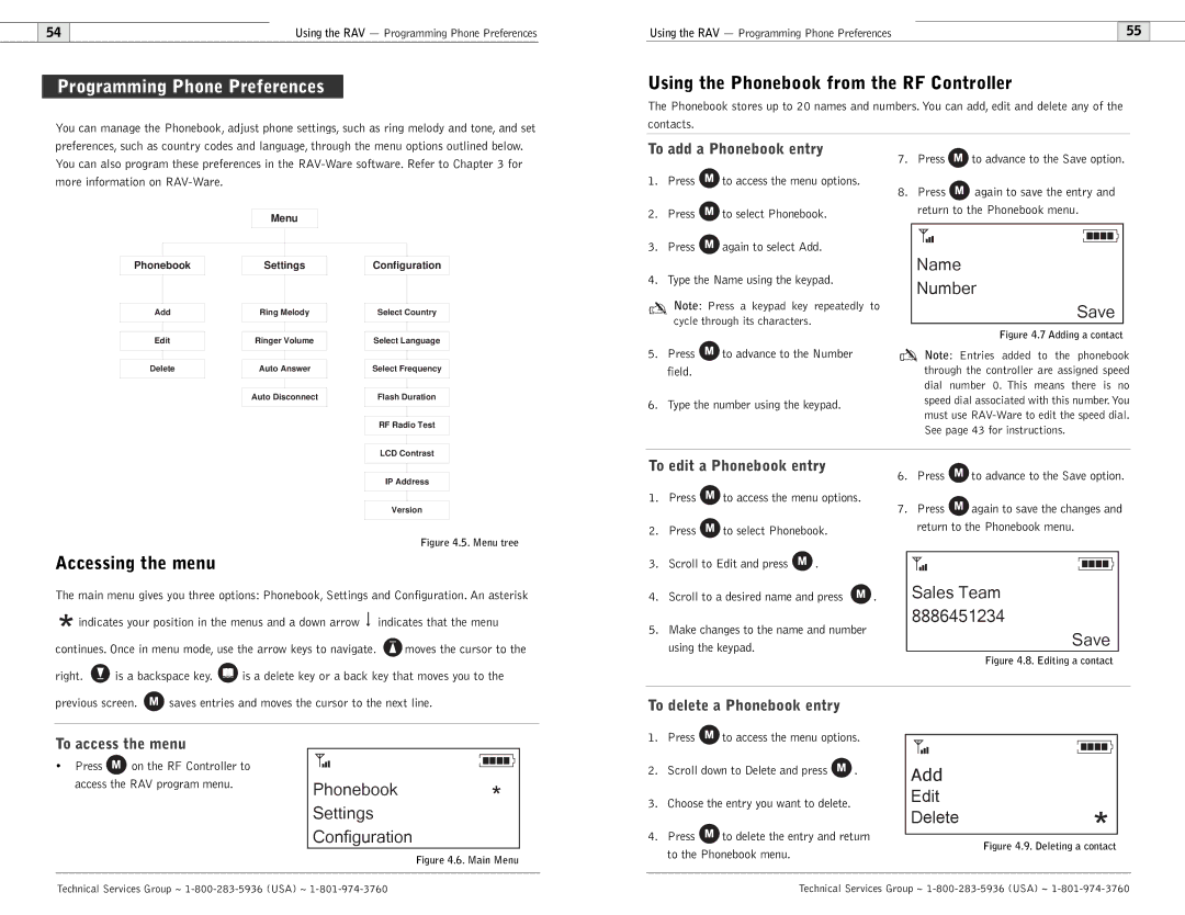 ClearOne comm 600, 900 Programming Phone Preferences, Using the Phonebook from the RF Controller, Accessing the menu 