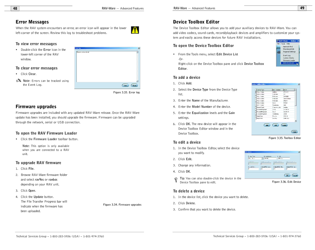 ClearOne comm 600/900 user manual Error Messages, Firmware upgrades, Device Toolbox Editor 