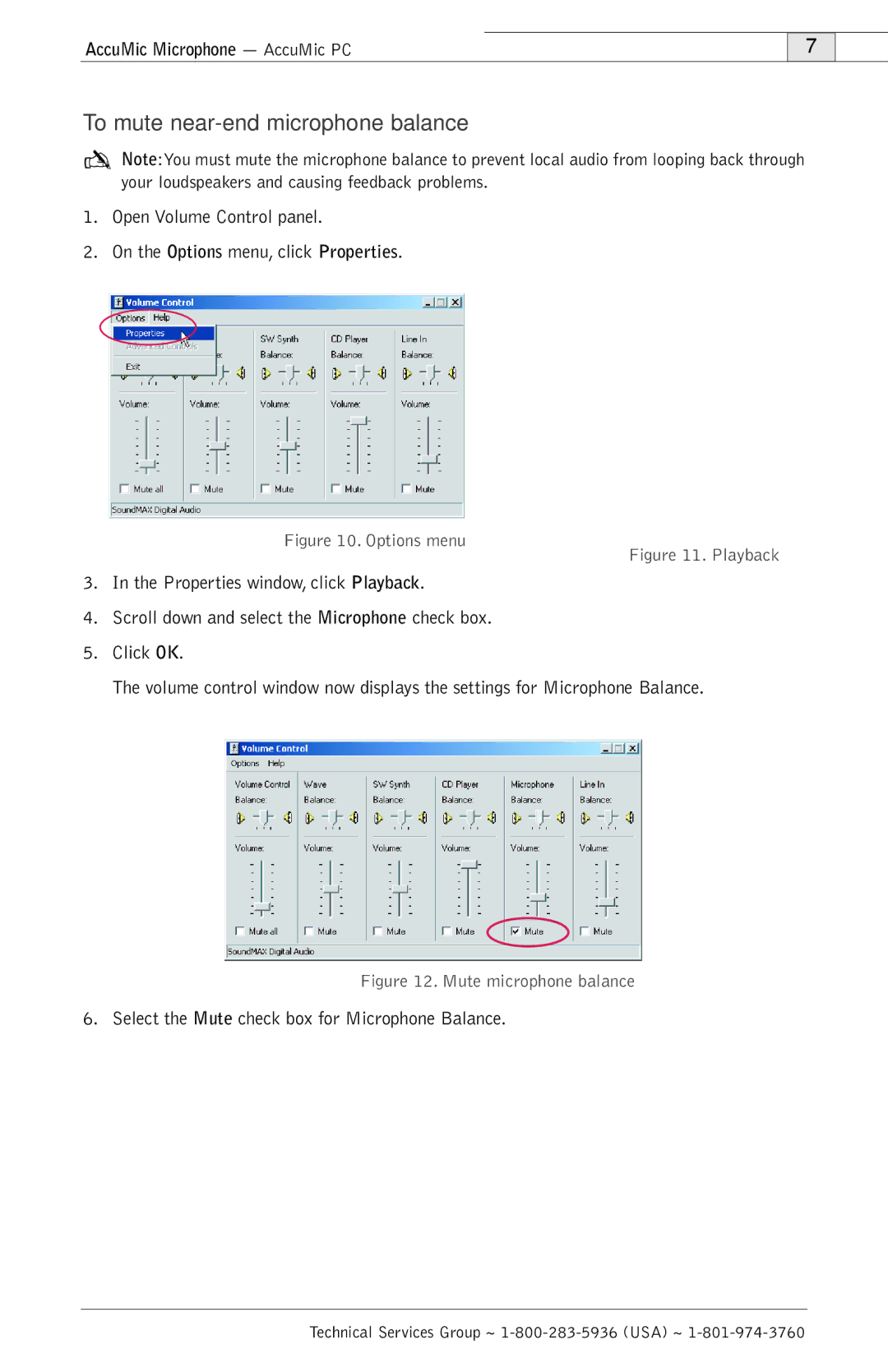 ClearOne comm 800-157-001 manual To mute near-end microphone balance, Options menu 