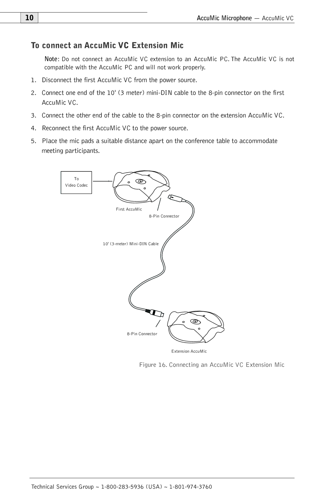 ClearOne comm 800-157-001 manual To connect an AccuMic VC Extension Mic, Connecting an AccuMic VC Extension Mic 