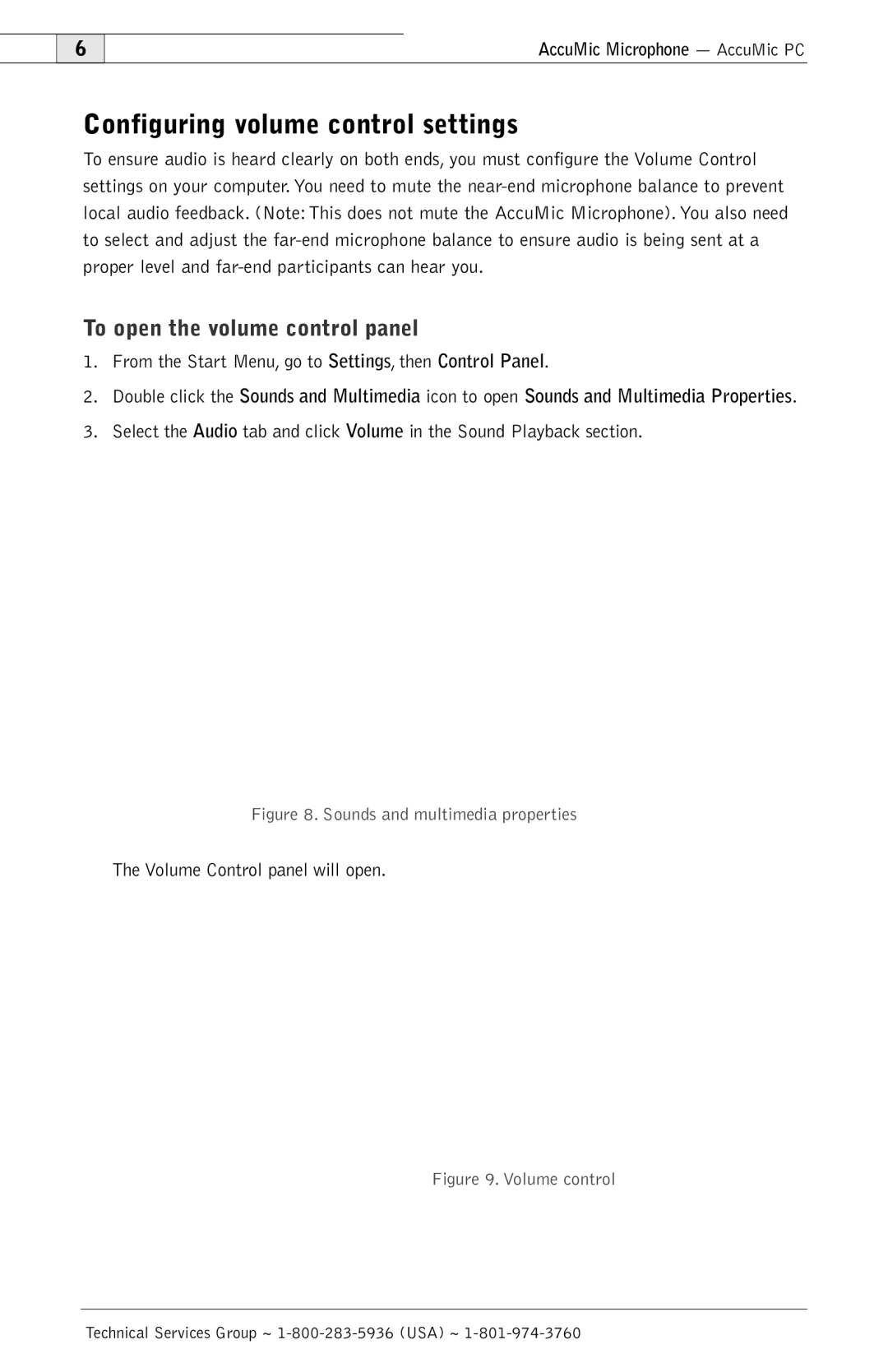 ClearOne comm 800-157-001 manual Configuring volume control settings, To open the volume control panel 