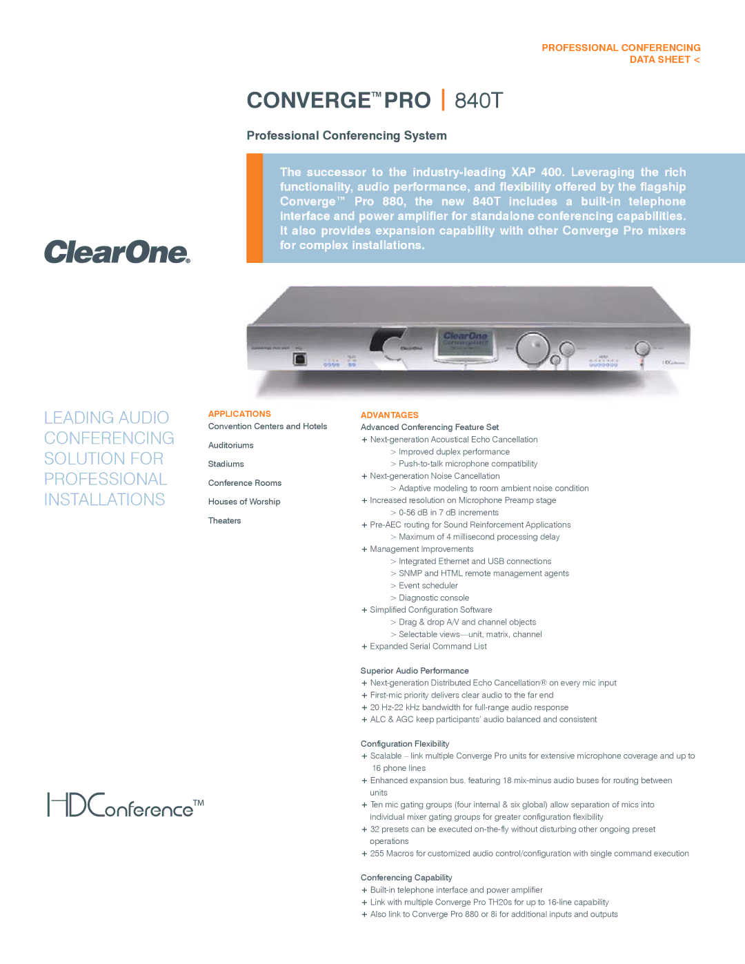 ClearOne comm manual Convergetm PRO 840T 