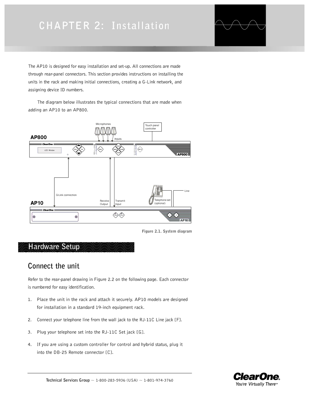 ClearOne comm AP10 operation manual Hardware Setup, Connect the unit 