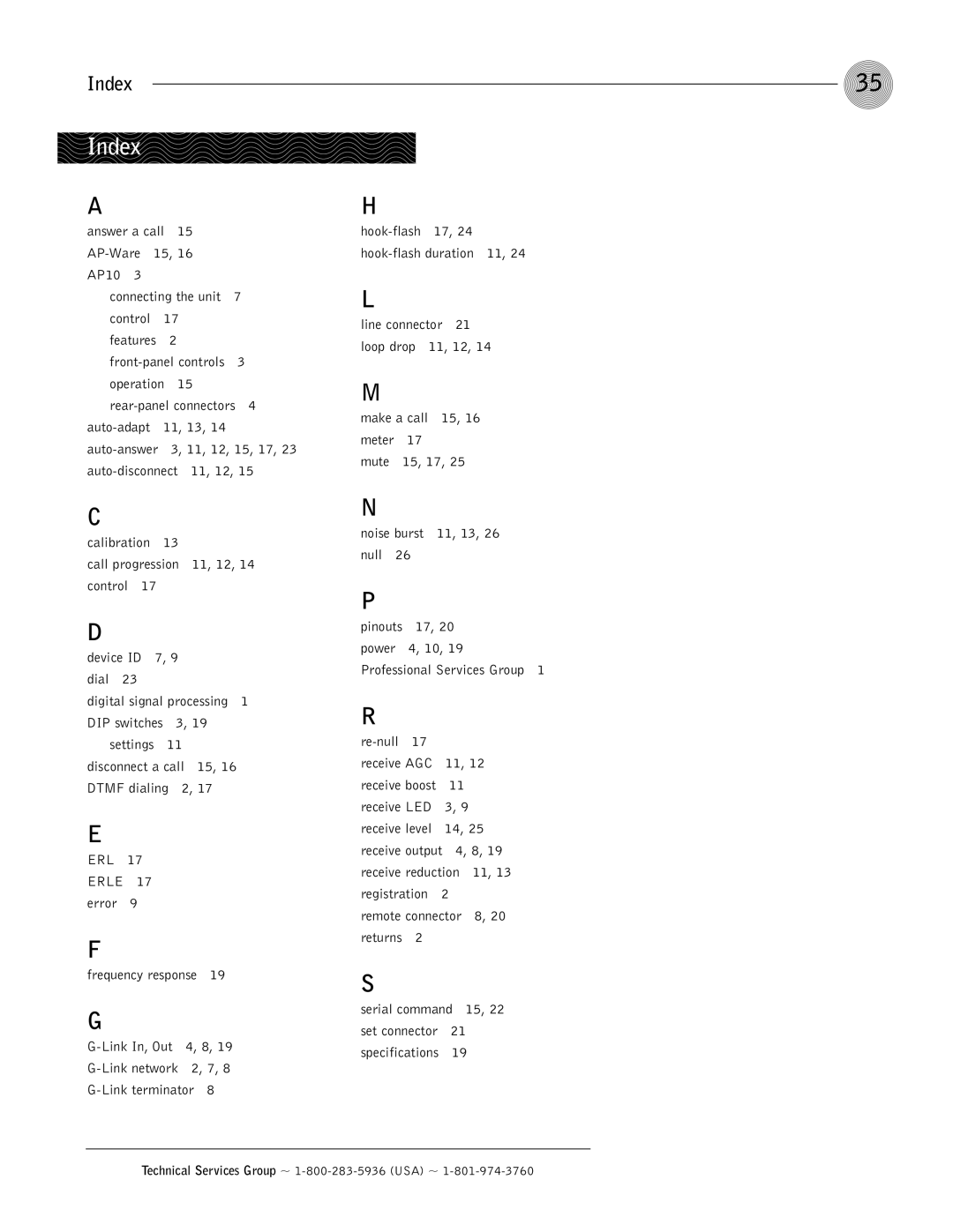 ClearOne comm AP10 operation manual Index 