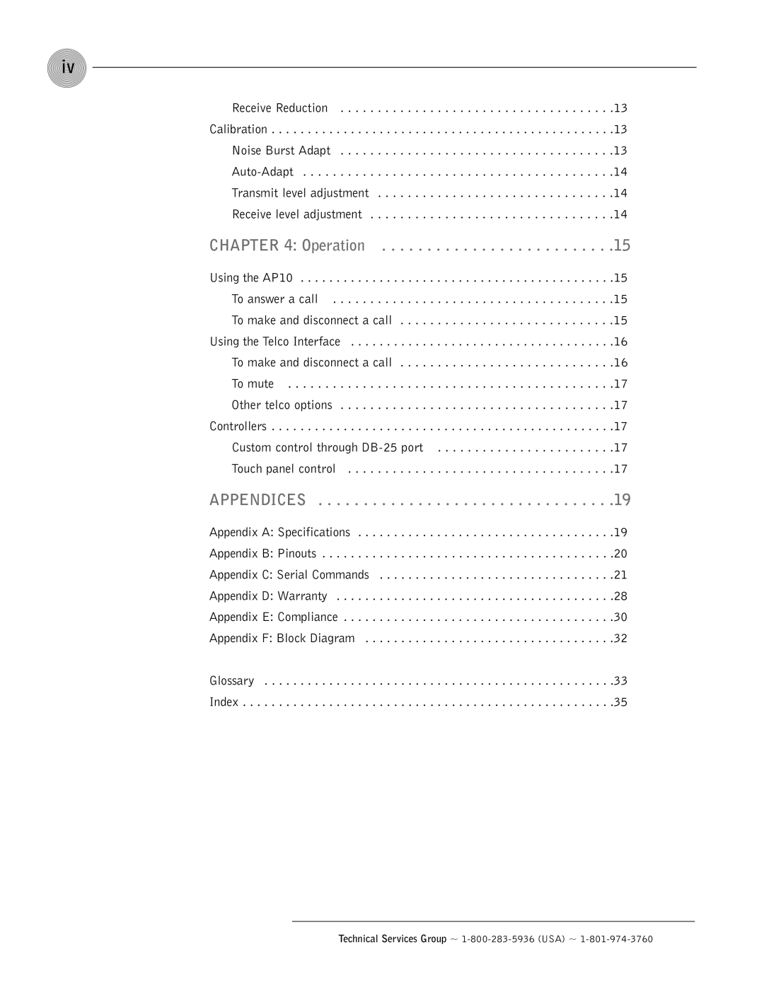 ClearOne comm AP10 operation manual Appendices, Operation 