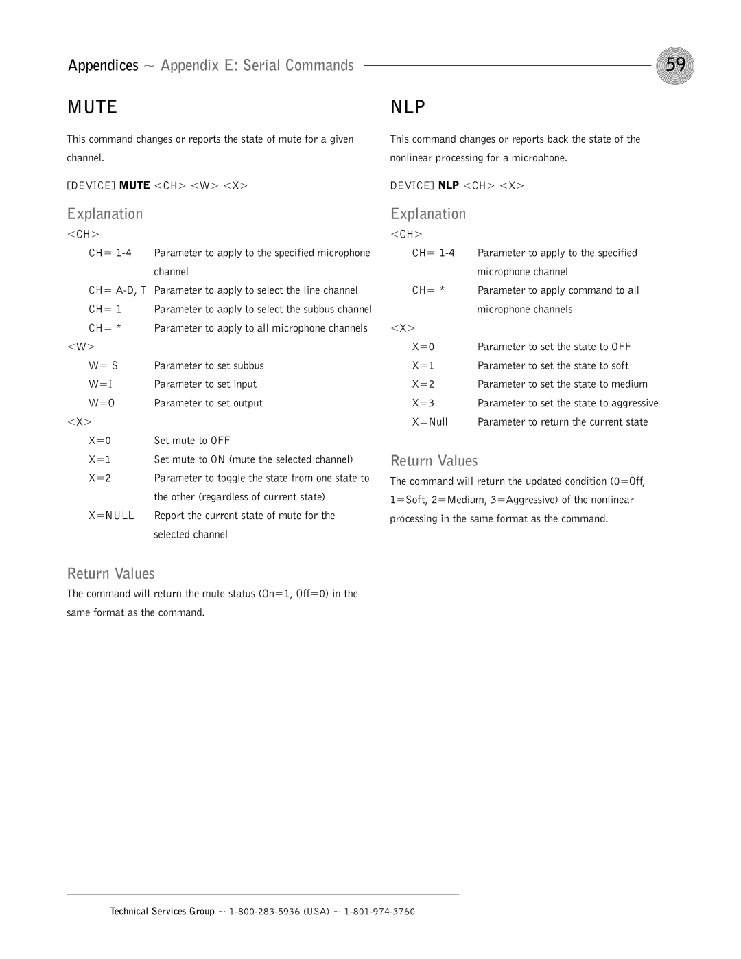 ClearOne comm AP400 operation manual Mute NLP, Device Mute CH W Device NLP CH, =Null 