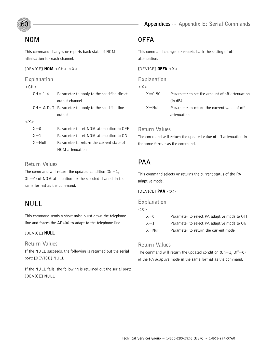 ClearOne comm AP400 operation manual Nom, Offa, Null, Paa 