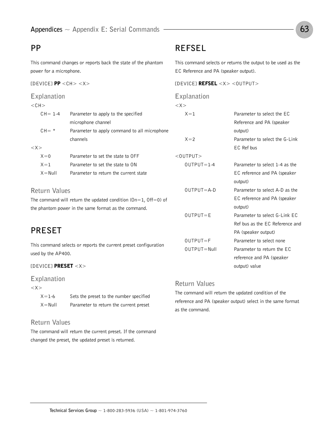 ClearOne comm AP400 operation manual Refsel, Preset 