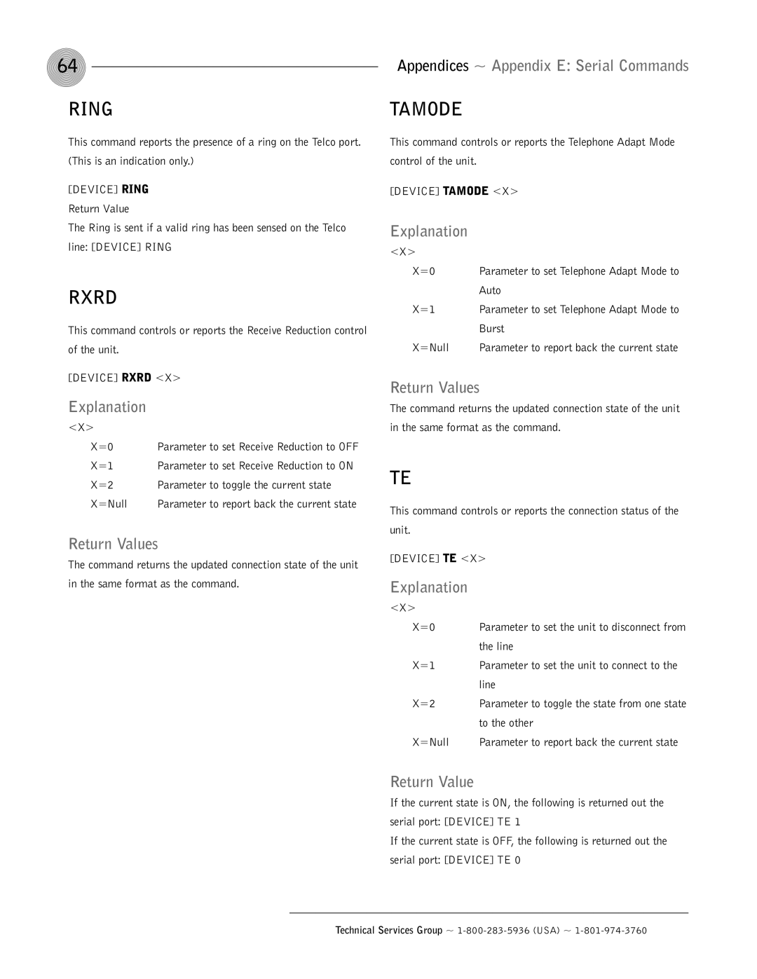 ClearOne comm AP400 operation manual Ring, Rxrd, Tamode, Return Value 