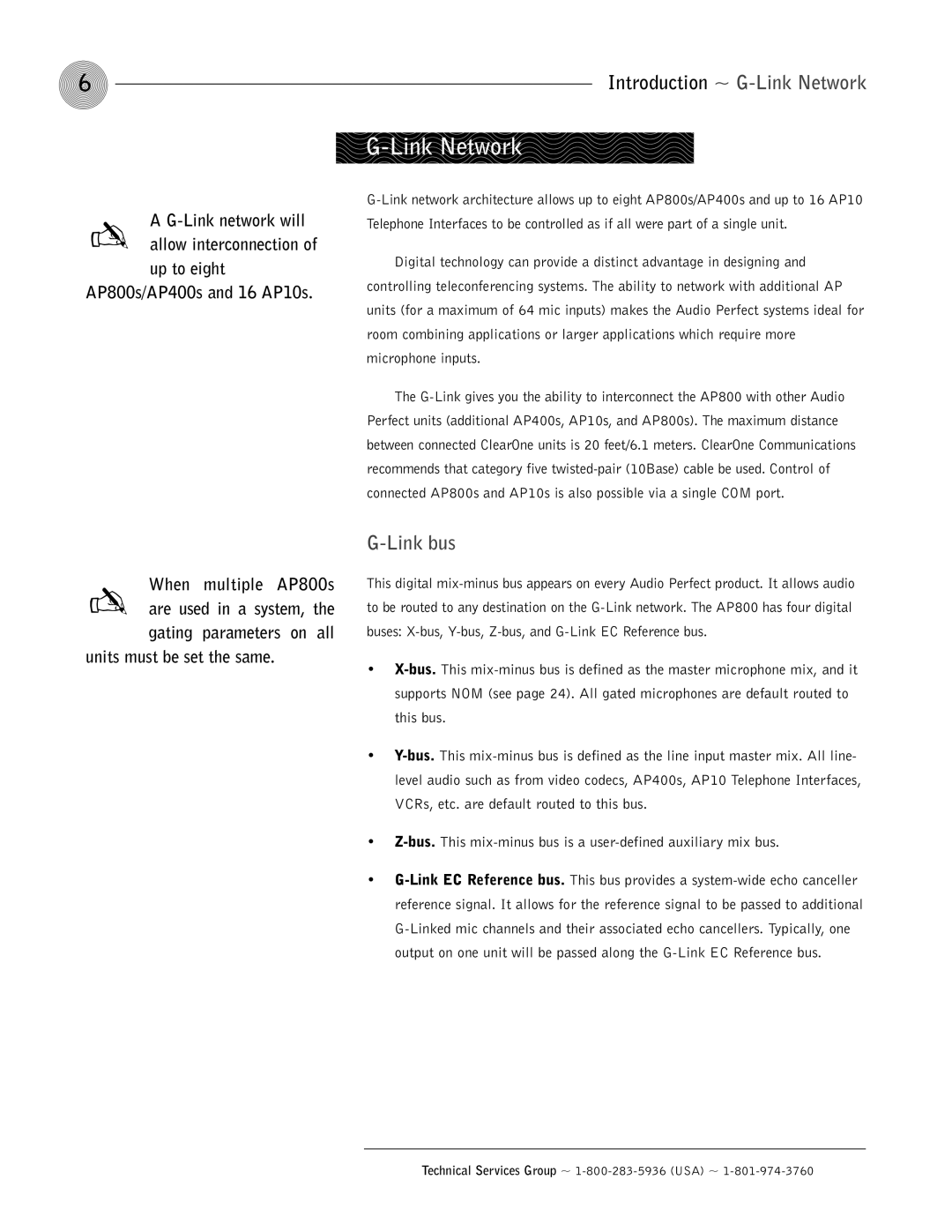 ClearOne comm AP800 operation manual Link Network, Link bus, Link network will allow interconnection of up to eight 