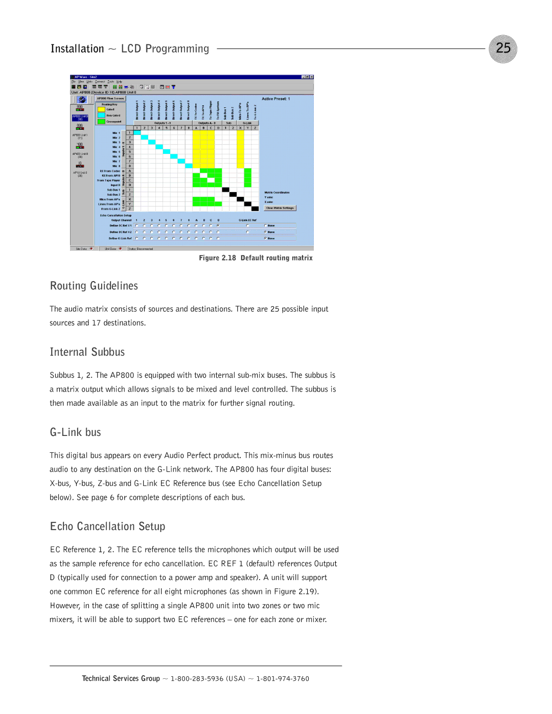 ClearOne comm AP800 operation manual Routing Guidelines, Internal Subbus, Echo Cancellation Setup 