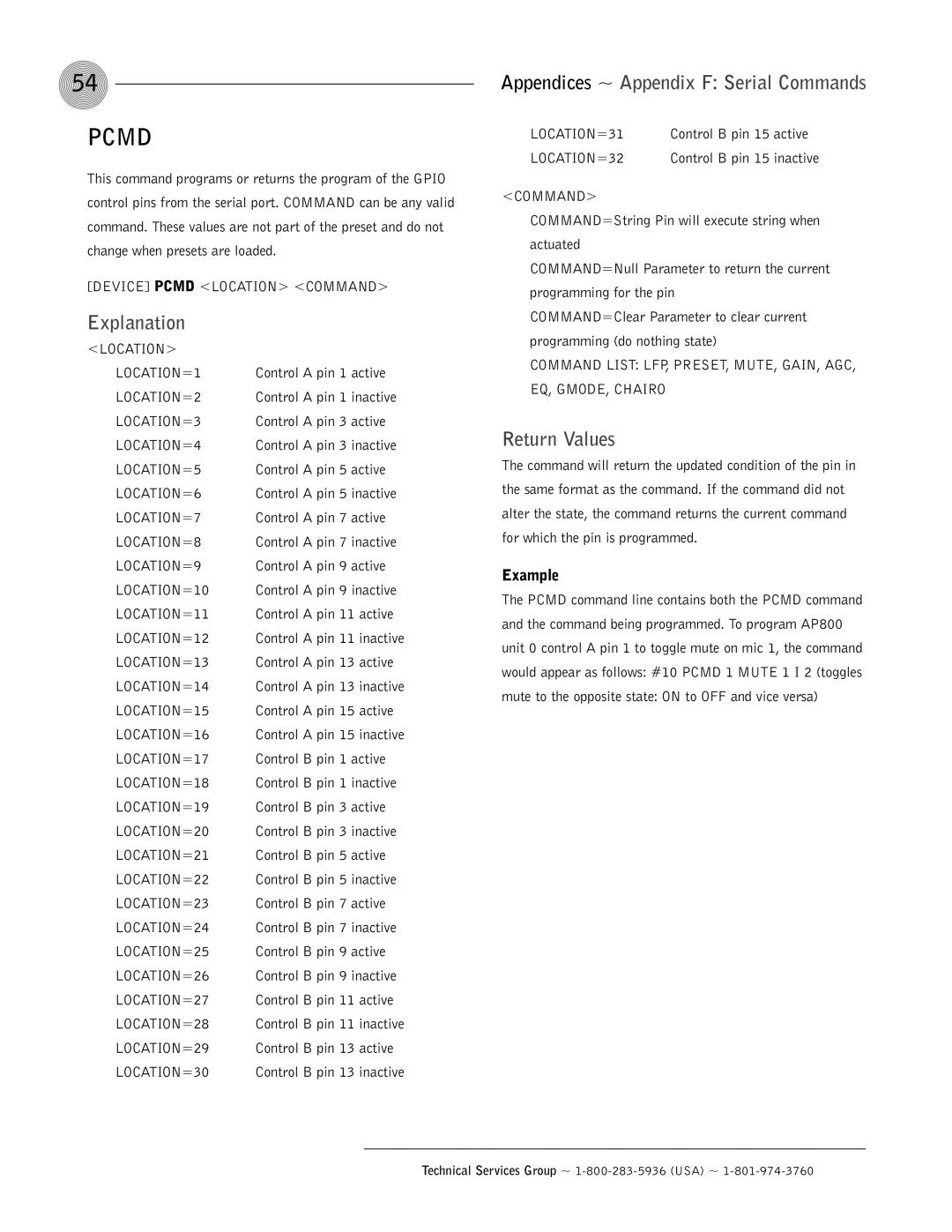 ClearOne comm AP800 operation manual Pcmd, Example 