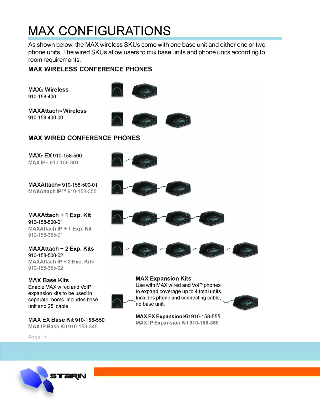 ClearOne comm Audio Conferencing manual MAX Configurations, MAX Wireless Conference Phones, MAX Wired Conference Phones 