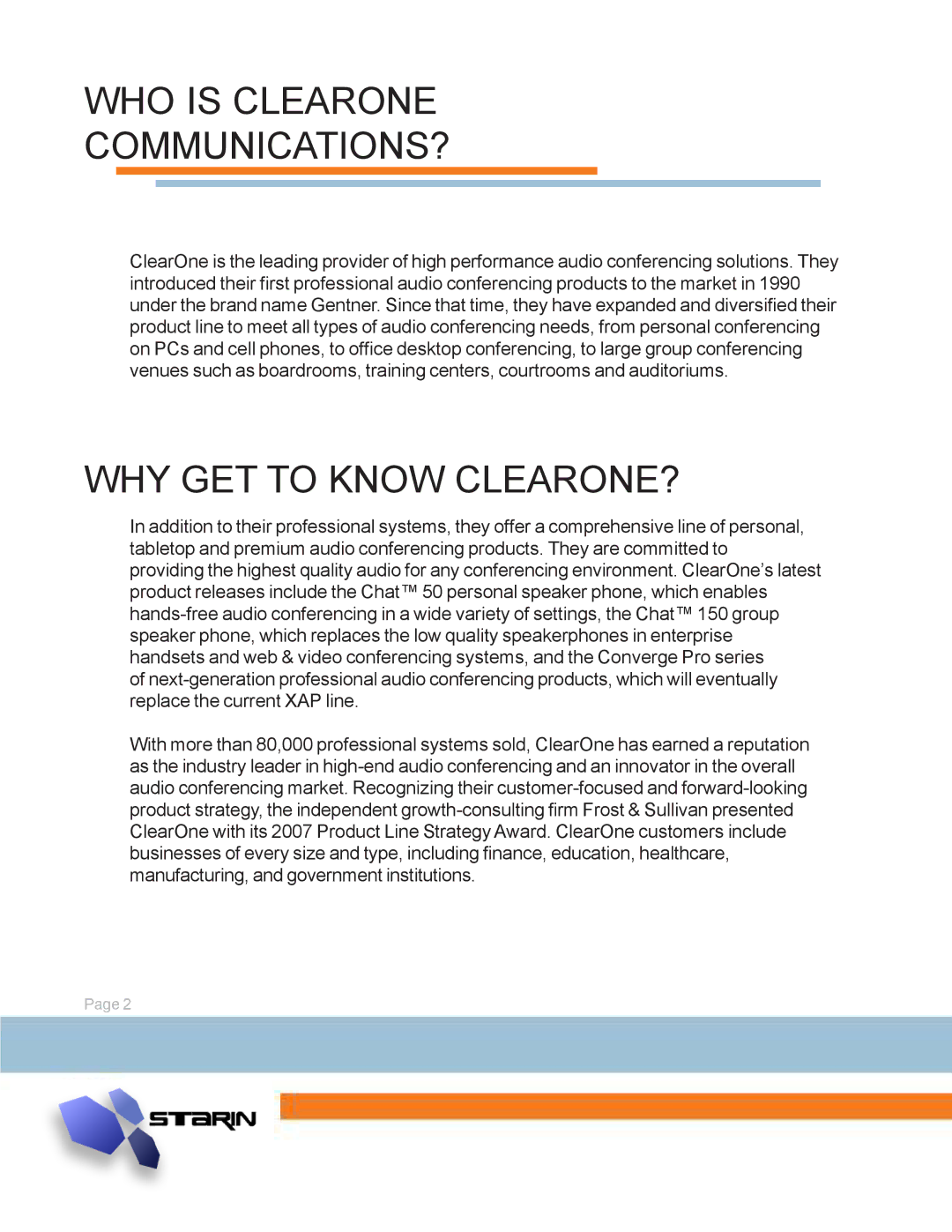 ClearOne comm Audio Conferencing manual WHO is Clearone COMMUNICATIONS?, WHY GET to Know CLEARONE? 