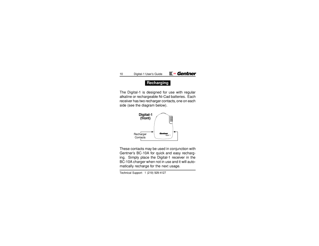 ClearOne comm Battery manual Recharging, Digital-1 front 