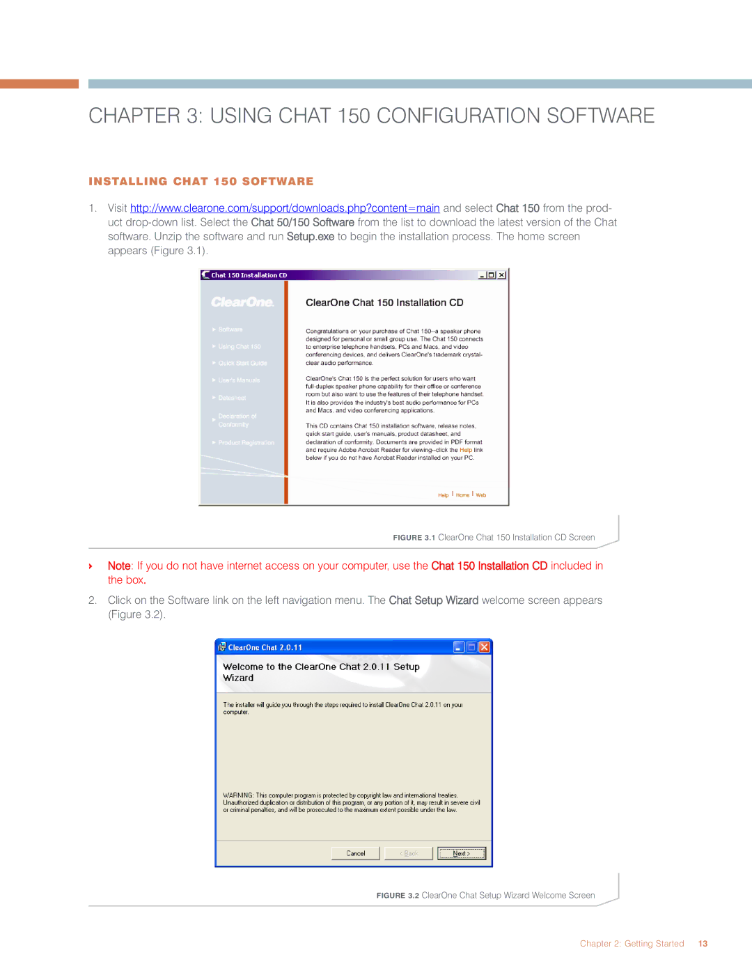 ClearOne comm CHAT 150 user manual Using Chat 150 Configuration Software, Installing Chat 150 Software 