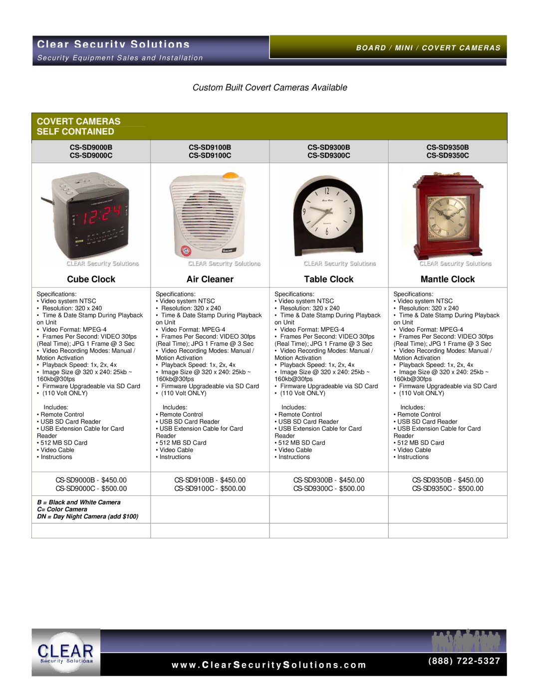 ClearOne comm CS-MC-36A, CS-MC-35A, CS-MC-21A manual Cube Clock Air Cleaner Table Clock, Mantle Clock, CS-SD9350B CS-SD9350C 