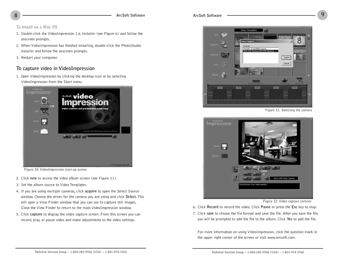 ClearOne comm FlexCam USB operation manual To capture video in VideoImpression, To install on a Mac OS 