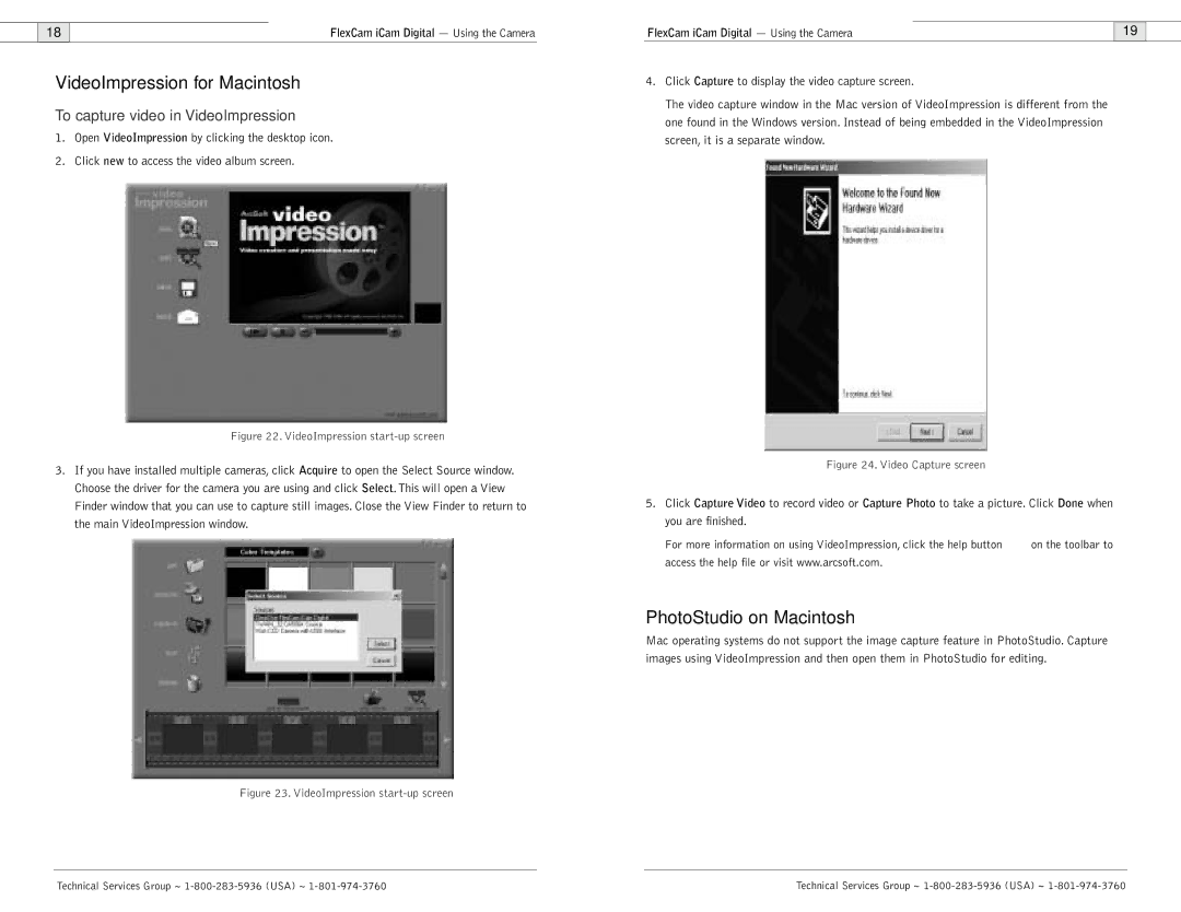 ClearOne comm FlexCam user manual VideoImpression for Macintosh, PhotoStudio on Macintosh 