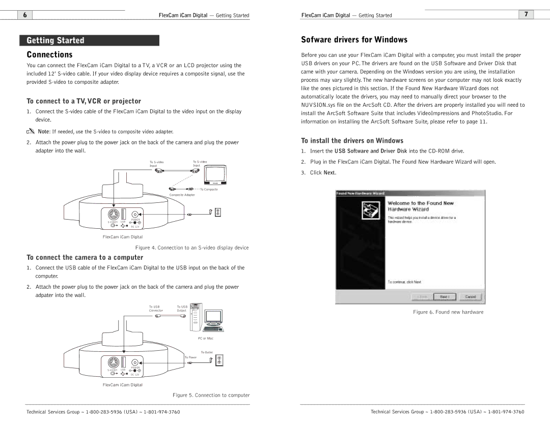 ClearOne comm FlexCam user manual Getting Started, Connections, Sofware drivers for Windows 