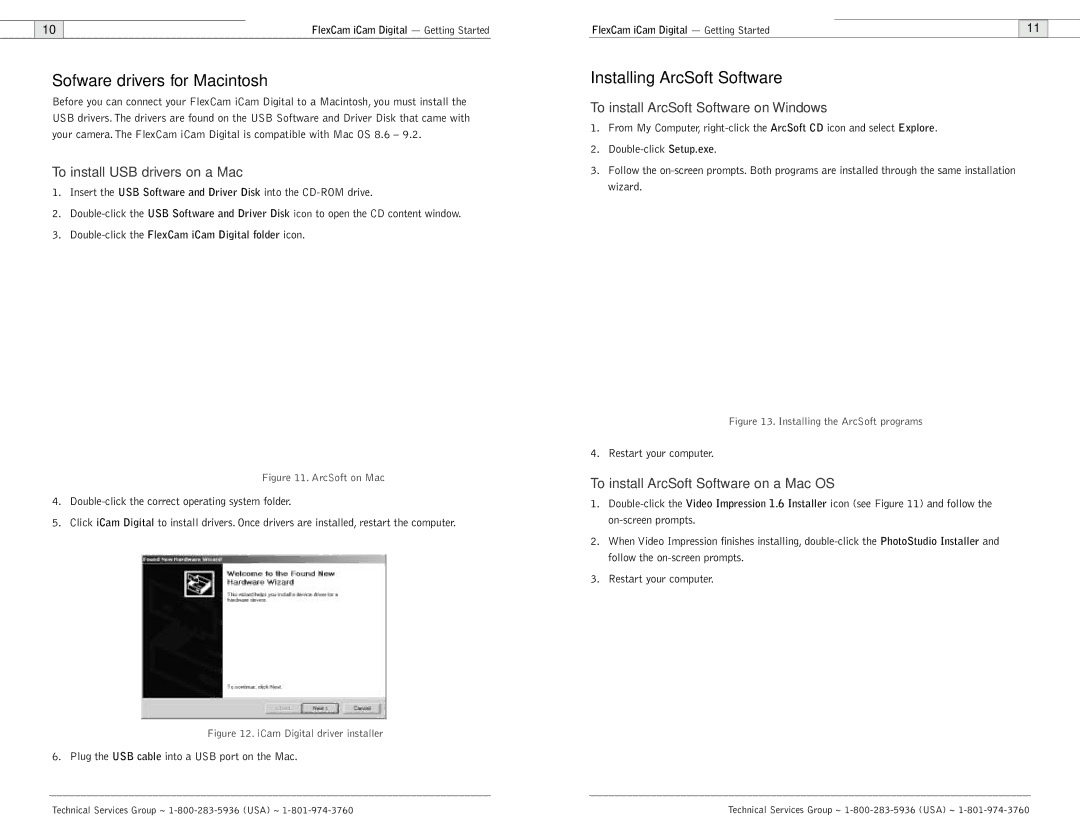 ClearOne comm FlexCam Sofware drivers for Macintosh, Installing ArcSoft Software, To install USB drivers on a Mac 