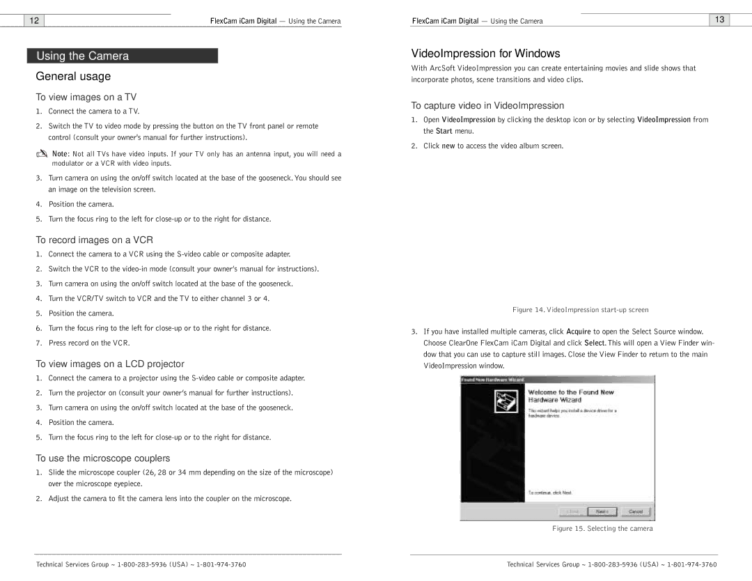 ClearOne comm FlexCam user manual Using the Camera, General usage, VideoImpression for Windows 