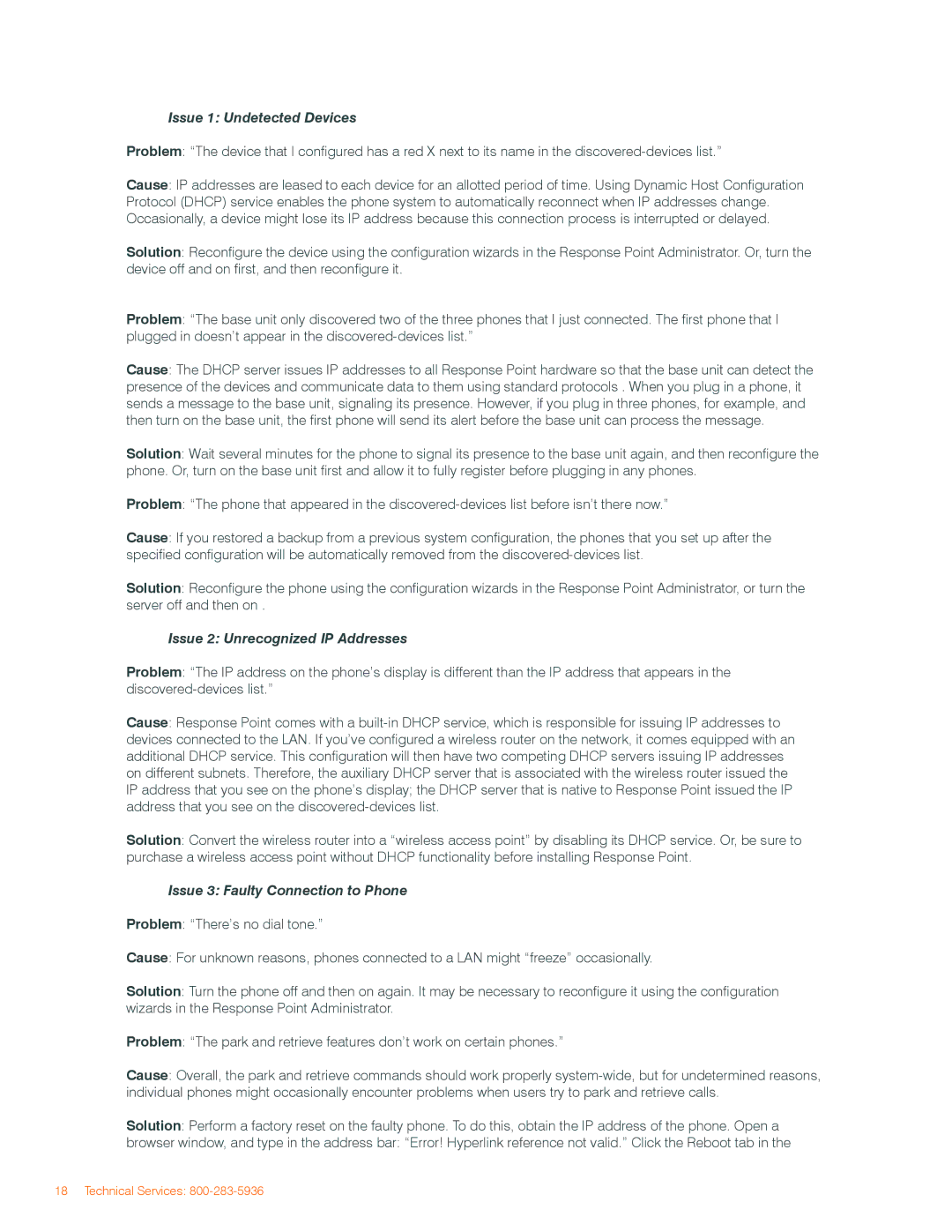 ClearOne comm IP Response Point manual Issue 1 Undetected Devices, Issue 2 Unrecognized IP Addresses 