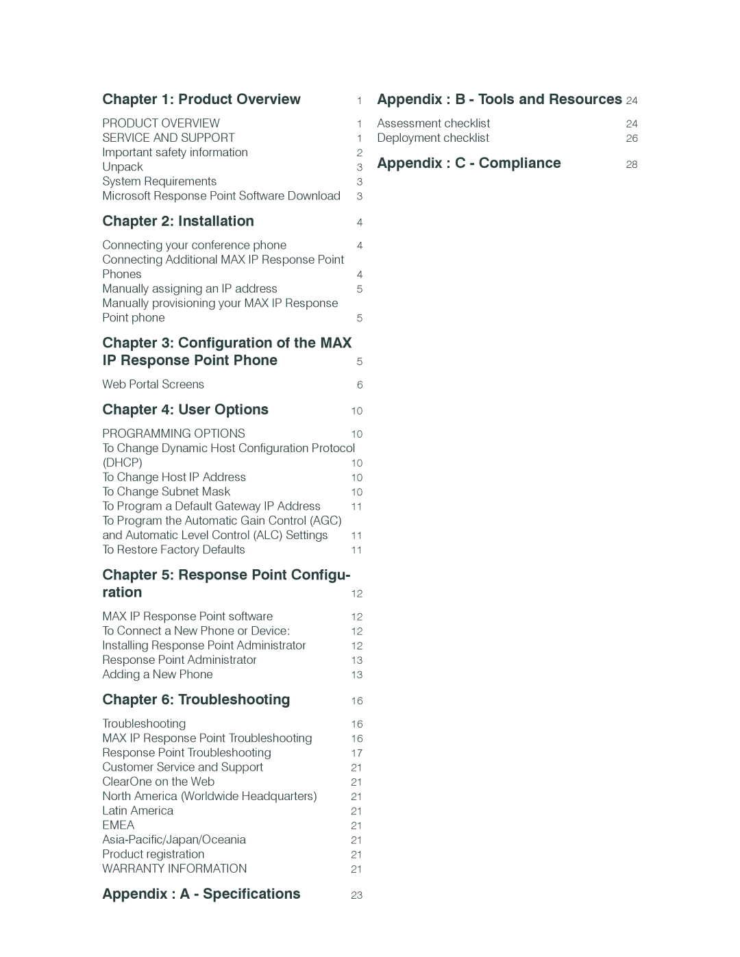 ClearOne comm IP Response Point manual Appendix C Compliance 