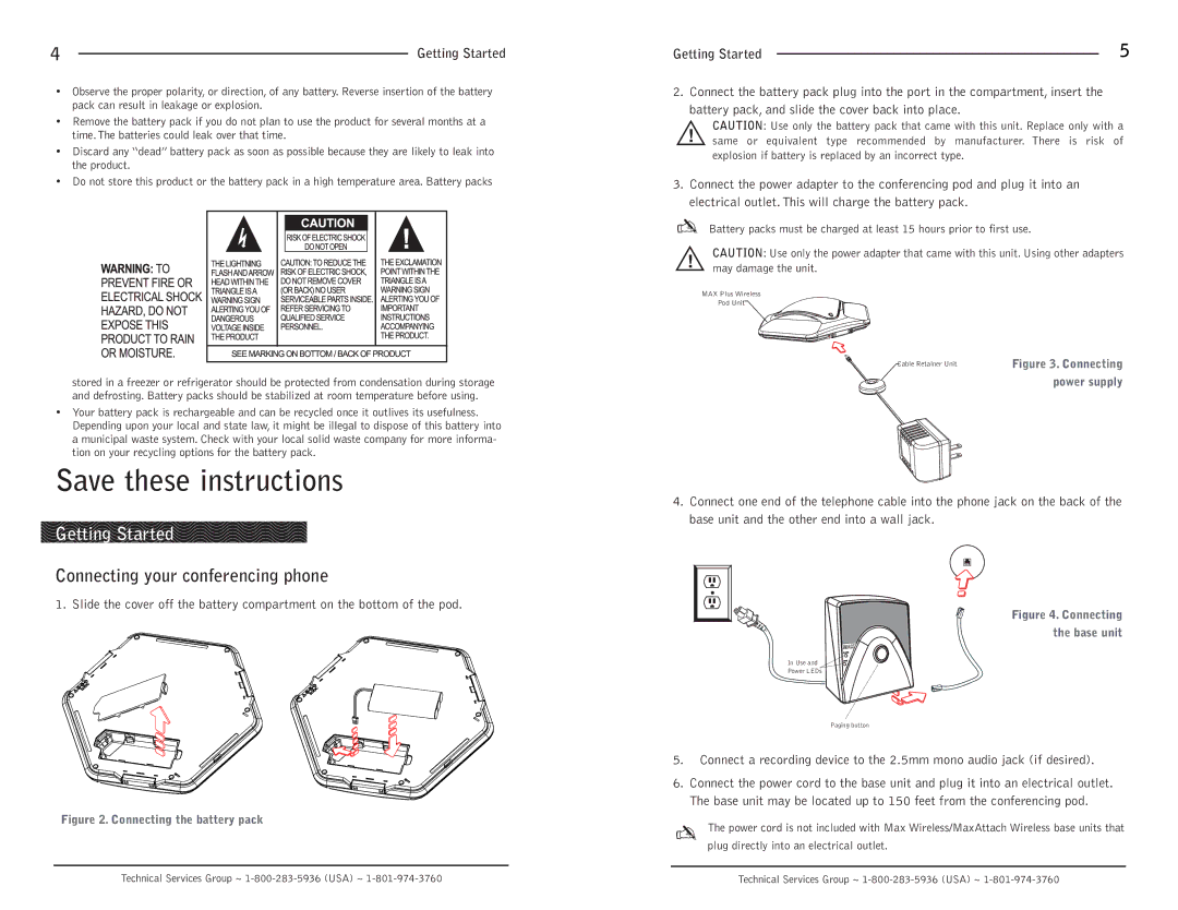 ClearOne comm Max Wireless operation manual Getting Started, Connecting your conferencing phone 