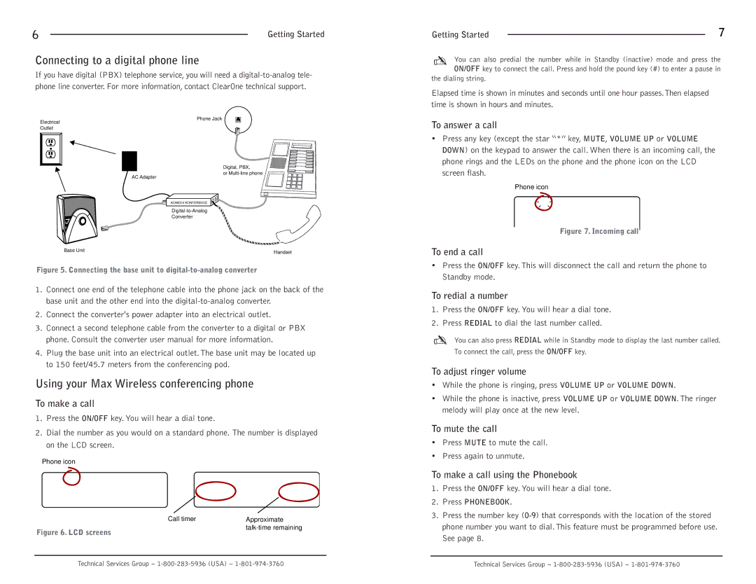 ClearOne comm operation manual Connecting to a digital phone line, Using your Max Wireless conferencing phone 