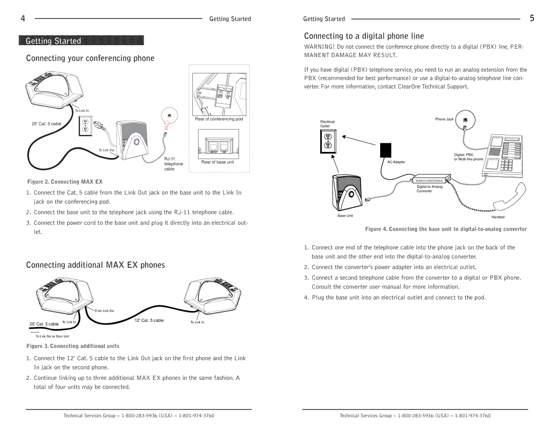 ClearOne comm MAXTM EX Telephone Getting Started, Connecting your conferencing phone, Connecting to a digital phone line 
