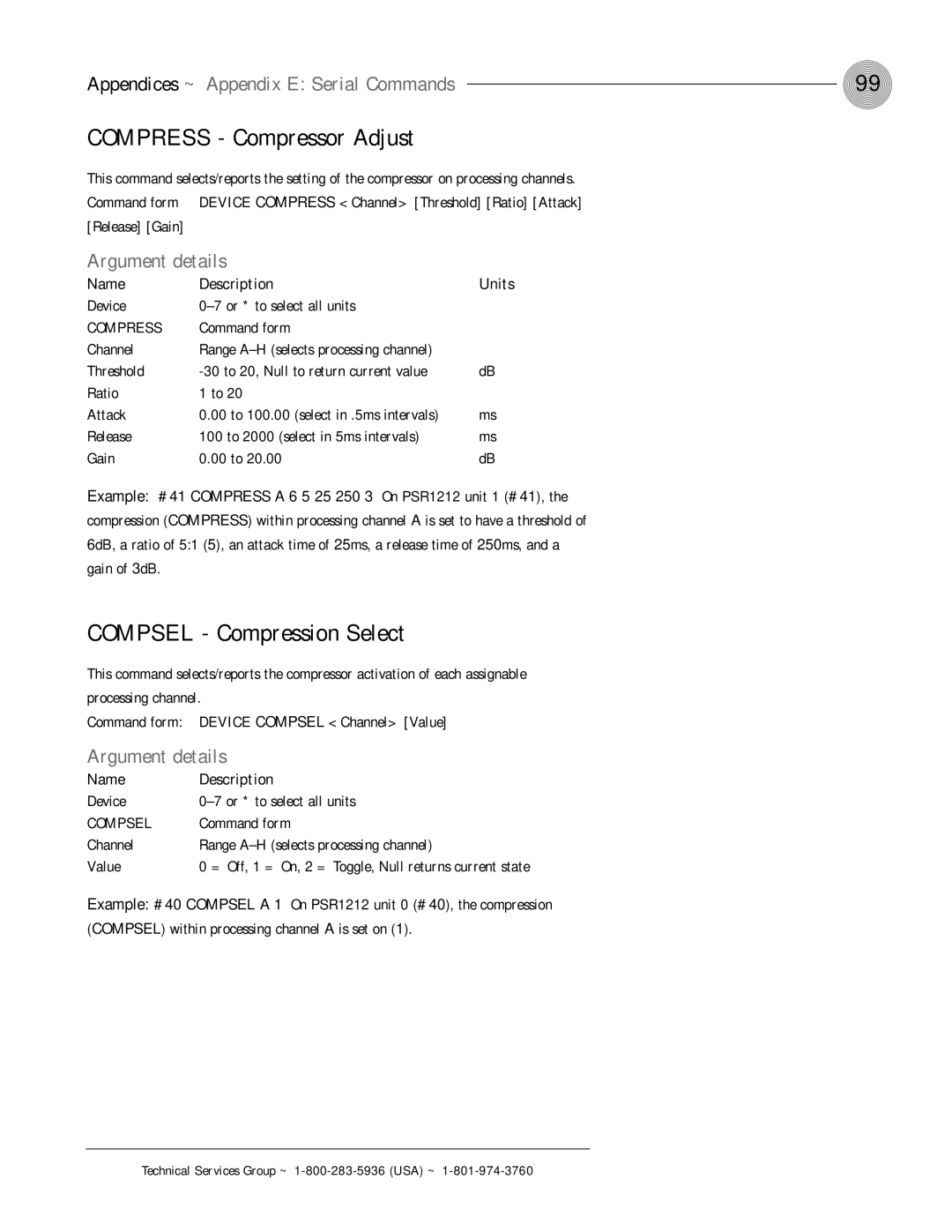 ClearOne comm PSR1212 operation manual Compress Compressor Adjust, Compsel Compression Select, Gain of 3dB 