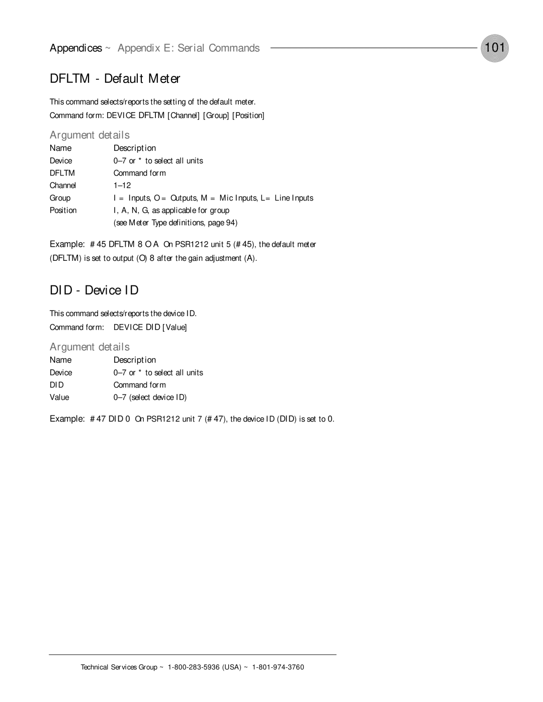 ClearOne comm PSR1212 operation manual 101, Dfltm Default Meter, Did Device ID, Channel Group 