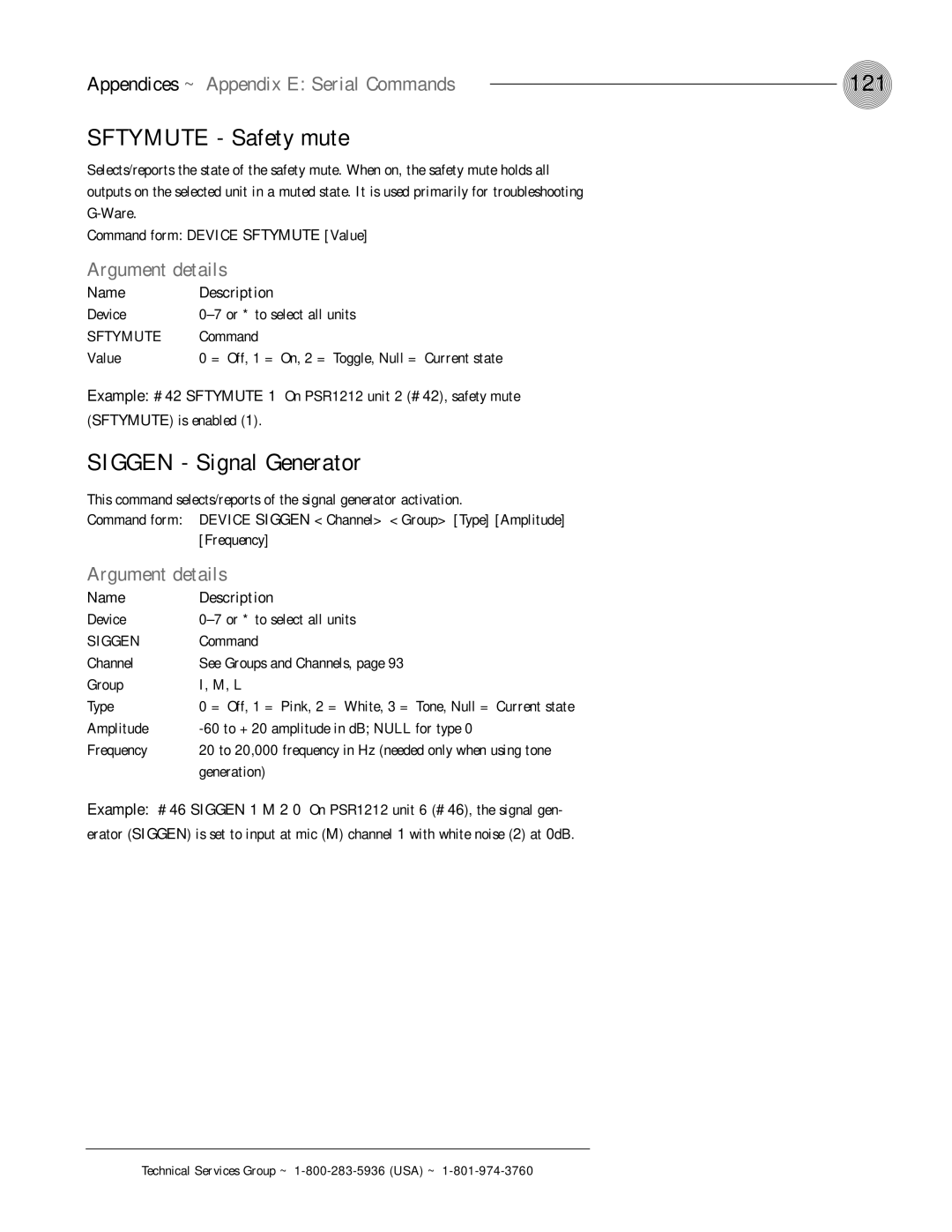 ClearOne comm PSR1212 operation manual Sftymute Safety mute, Siggen Signal Generator 